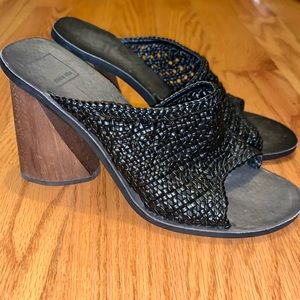 Dolce Vita Womens Sandals Anton Black Chunky Block Heels Woven.
